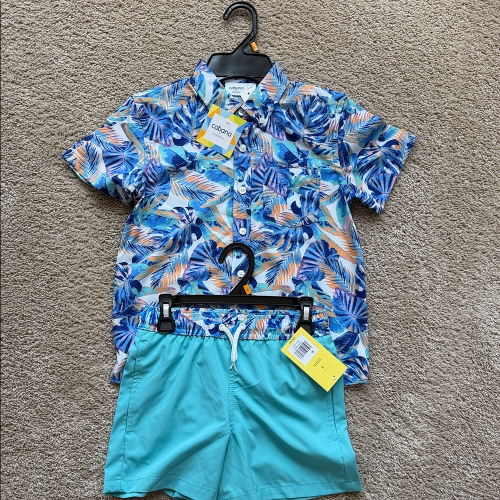 Cabana Life Blue Tropical Leaf Button-Up Shirt with Aqua Shorts